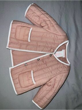 Shabby Chic Pink Quilted Baby Puffer Jacket with White Trim
